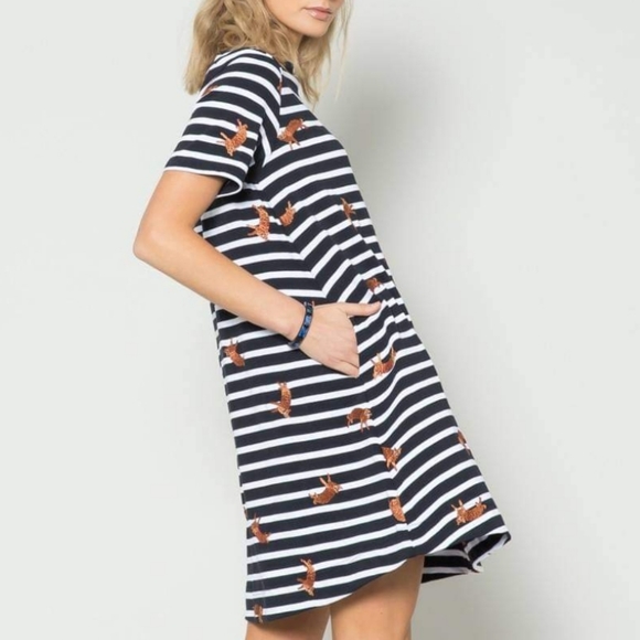 Gorman Navy Striped Cat Print Dress 
